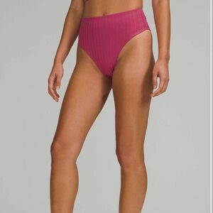 Lululemon Ribbed High-Waist Extra-Skimpy Swim Bottom In Pink Lychee Size : XS